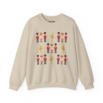 Women's Heavy Sweatshirt – "Nutcrackers with Golden Ballerina" Elegant Christmas Graphic Sweatshirt