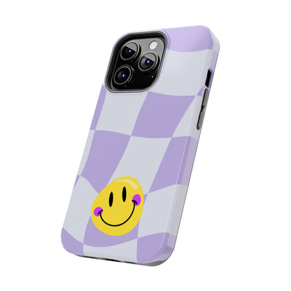 Light Purple Checked Smiley Face Cell Phone Case - Cheerful and Stylish Protective Cover