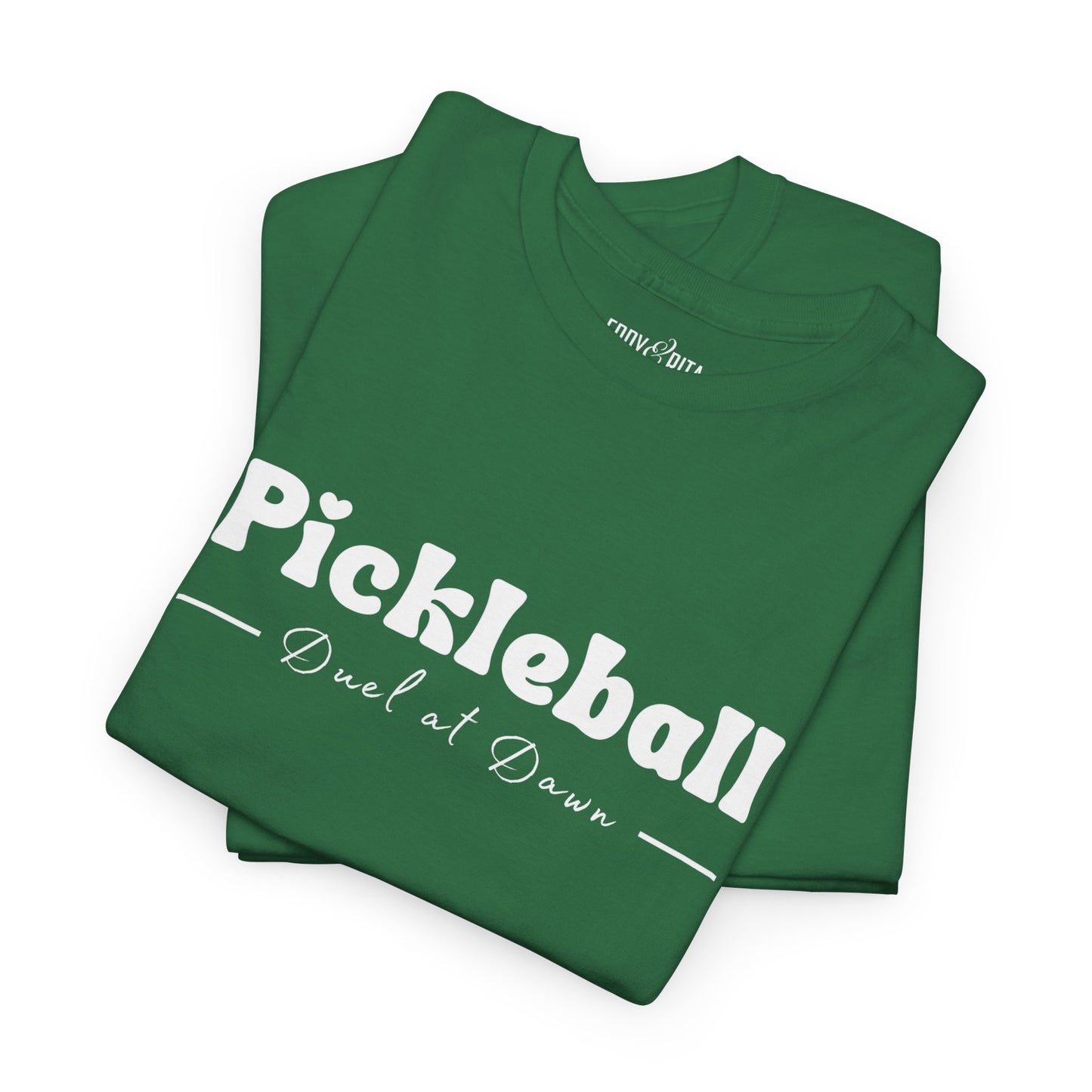 Eddy and Rita Women's Heavy Cotton T-Shirt - "Pickleball Duel at Dawn" Graphic Tee for Pickleball Enthusiasts
