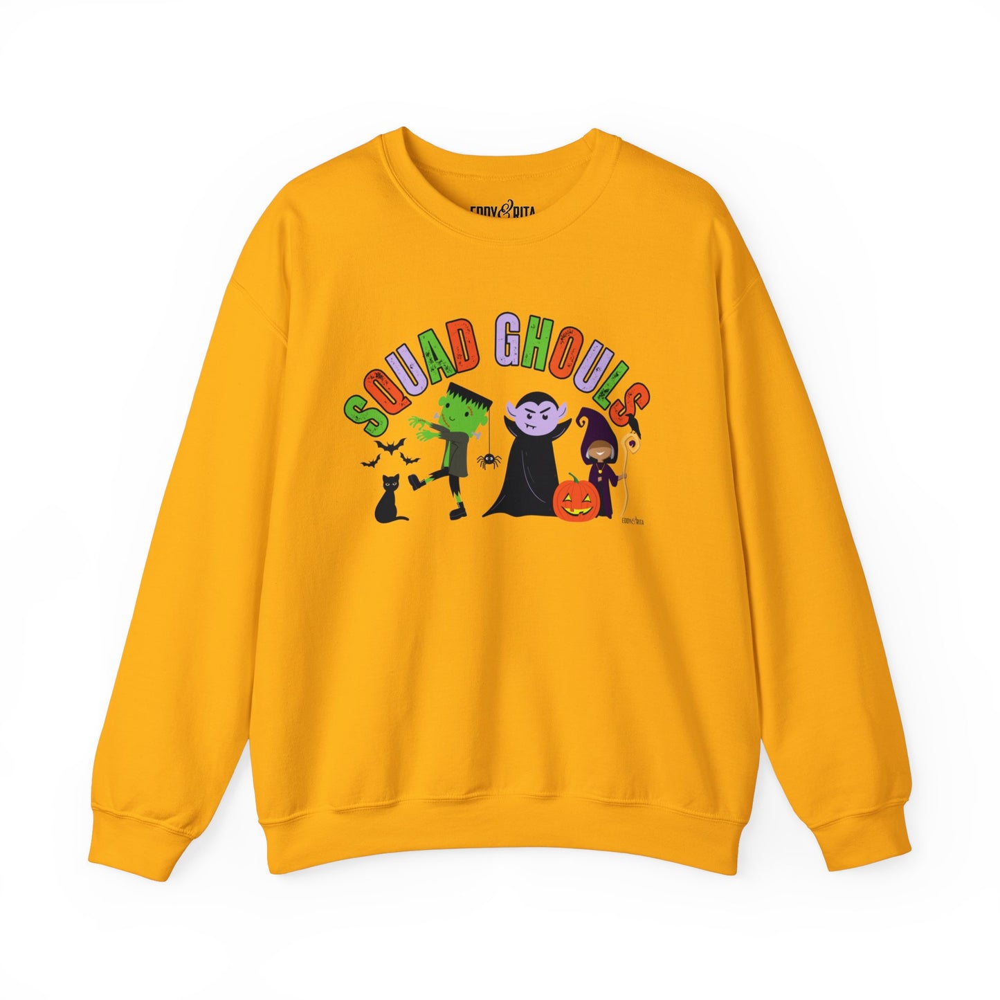 Eddy and Rita Women's Heavy Sweatshirt - "Squad Ghouls" with Halloween Monsters for Halloween