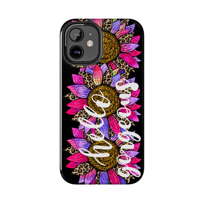 Hello Gorgeous Pink Purple Leopard Sunflowers iPhone Case - Stylish Floral Protective Cover