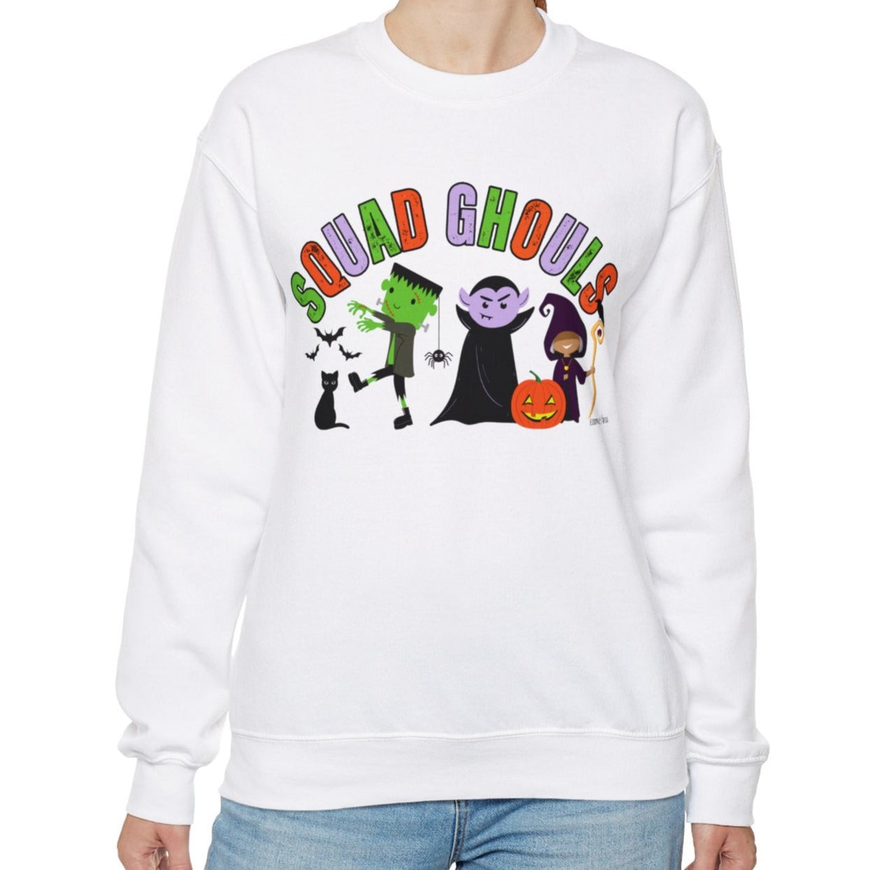 Eddy and Rita Women's Heavy Sweatshirt - "Squad Ghouls" with Halloween Monsters for Halloween