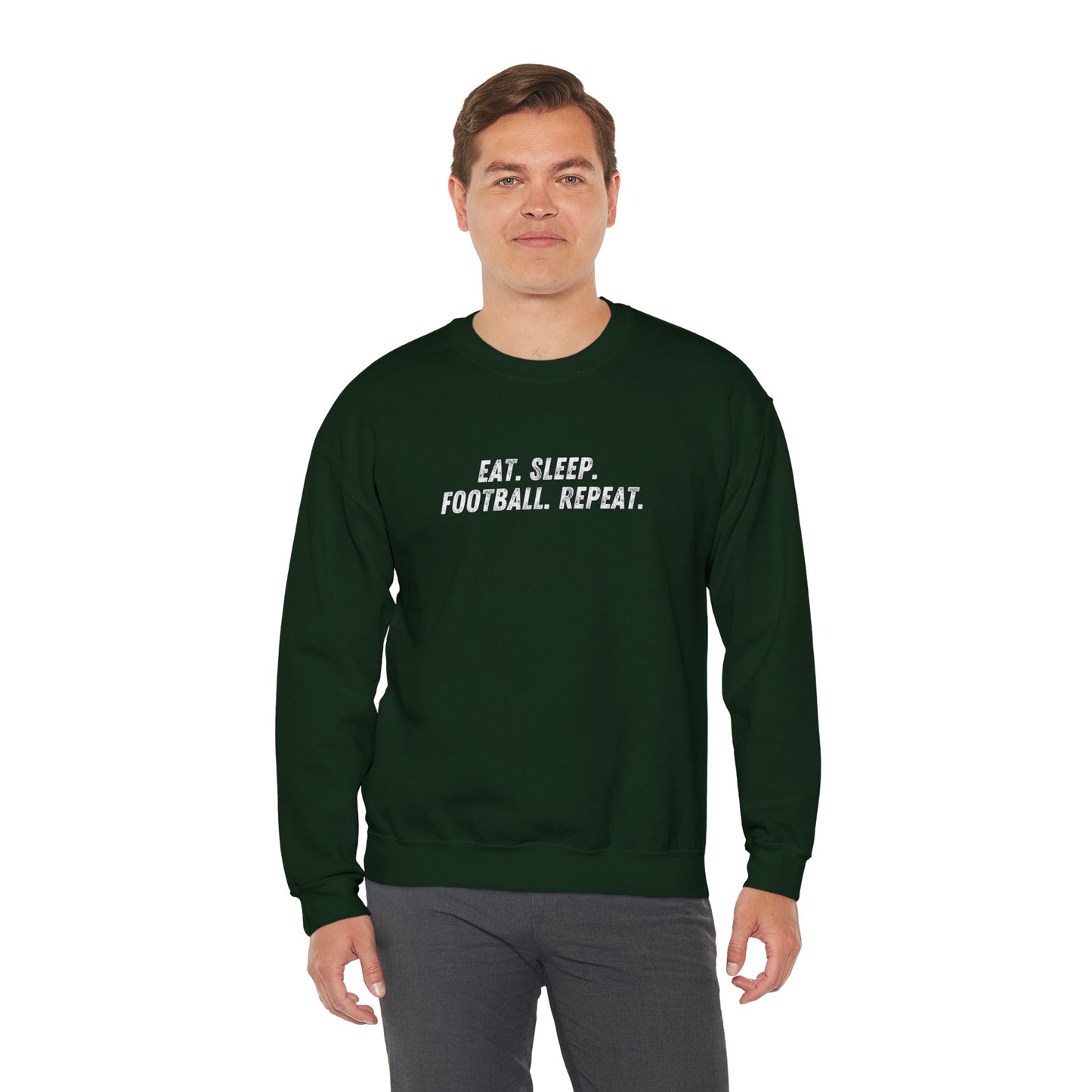 Men's Heavy Sweatshirt – "Eat. Sleep. Football. Repeat." Sports-Themed Graphic Sweatshirt