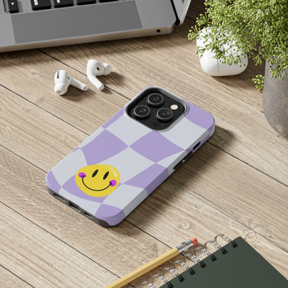 Light Purple Checked Smiley Face Cell Phone Case - Cheerful and Stylish Protective Cover