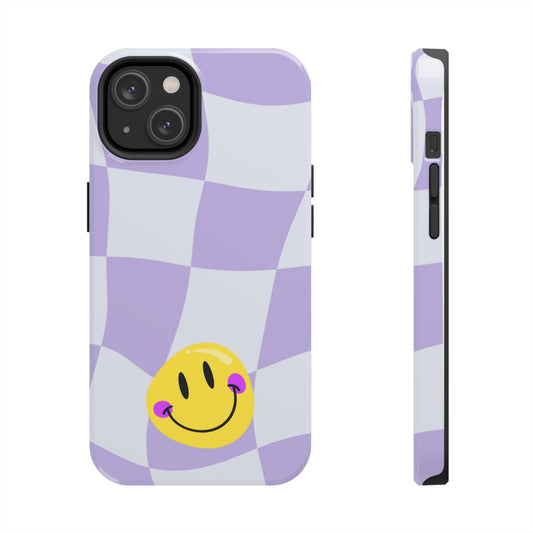 Light Purple Checked Smiley Face Cell Phone Case - Cheerful and Stylish Protective Cover