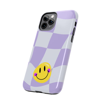 Light Purple Checked Smiley Face Cell Phone Case - Cheerful and Stylish Protective Cover