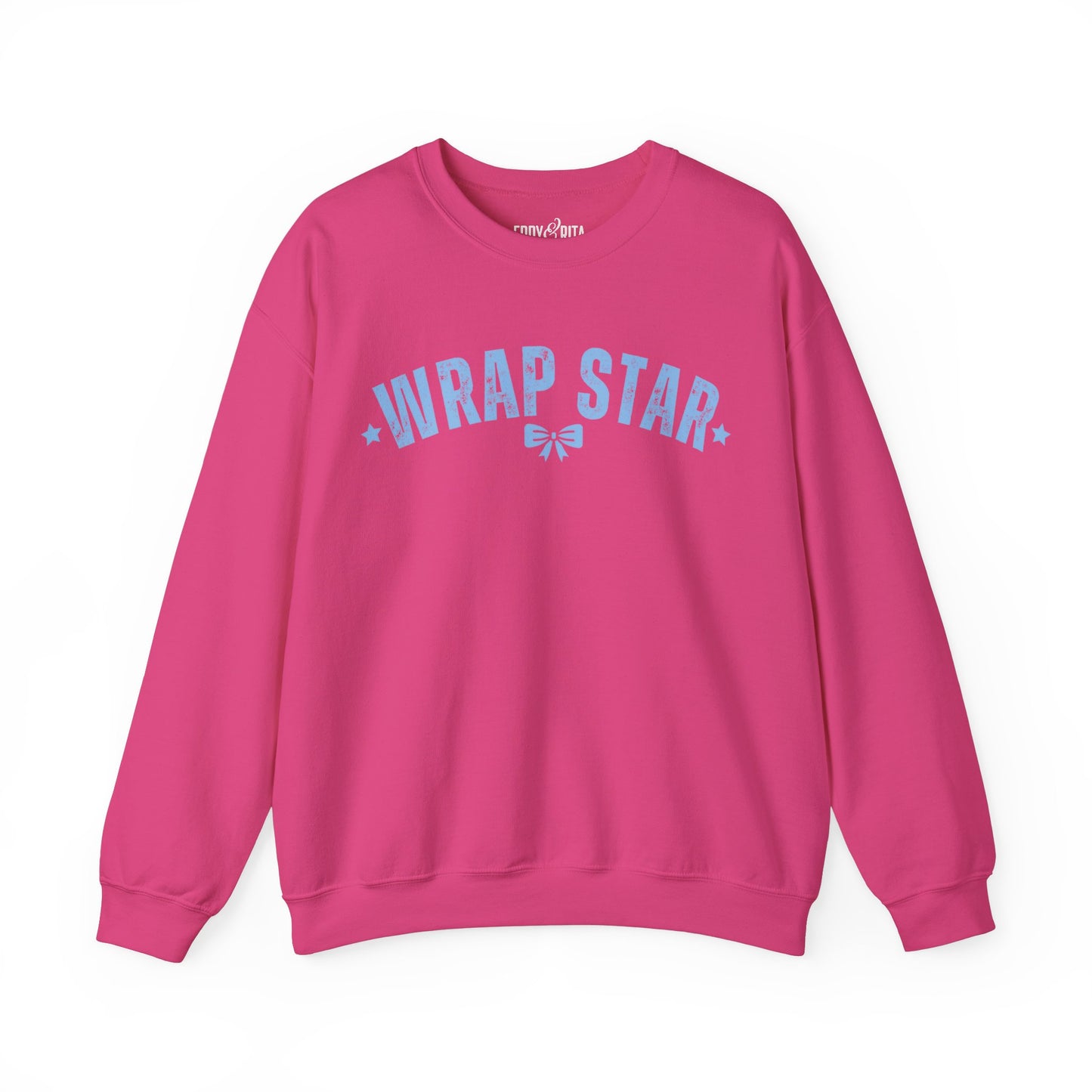 Women's Heavy Sweatshirt – "Wrap Star" Fun Holiday Gift Wrapping Graphic Sweatshirt