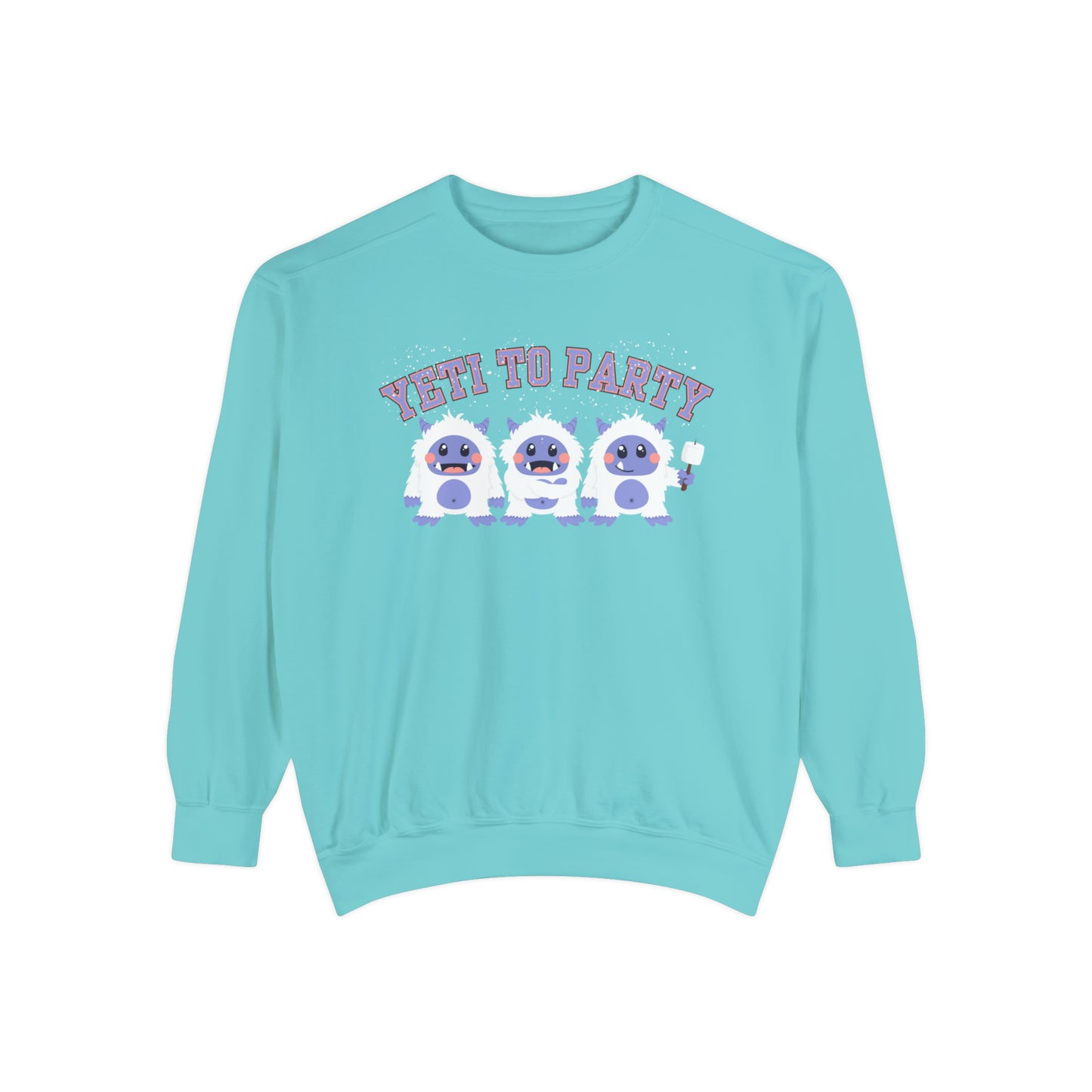 Comfort Colors Garment-Dyed Sweatshirt - 'Yeti to Party' Trio of Cute Yetis Pullover - Eddy and Rita