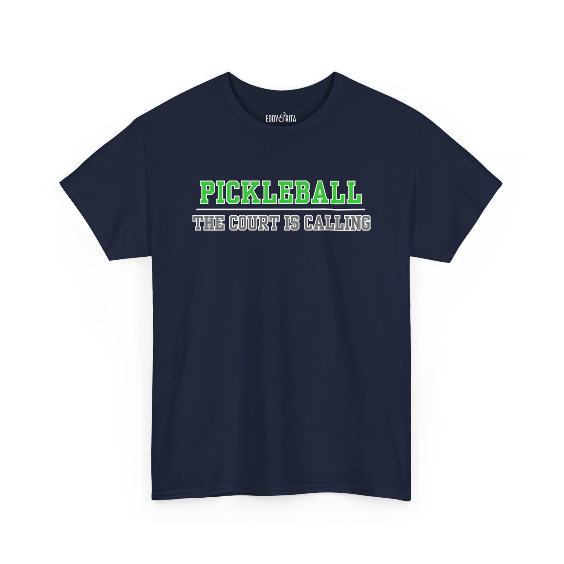 Eddy and Rita Men's Heavy Cotton T-Shirt - "Pickleball The Court is Calling" Graphic Tee for Pickleball Enthusiasts