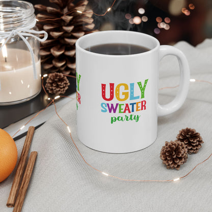 11 oz Ceramic Mug – “Ugly Sweater Party” | Fun and Festive Holiday Coffee Cup