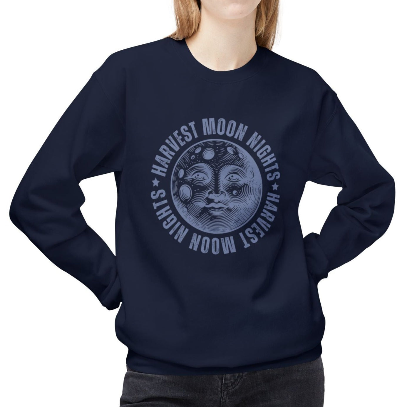 Eddy and Rita Women's Midweight Sweatshirt - "Harvest Moon Nights" Cozy Fall Graphic Pullover