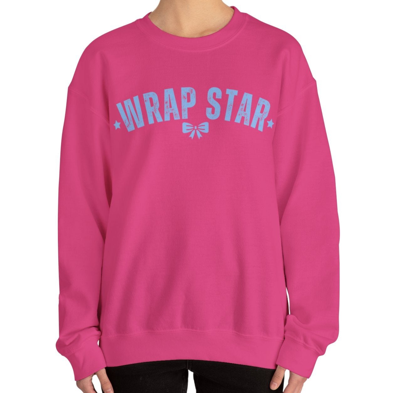 Women's Heavy Sweatshirt – "Wrap Star" Fun Holiday Gift Wrapping Graphic Sweatshirt