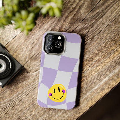 Light Purple Checked Smiley Face Cell Phone Case - Cheerful and Stylish Protective Cover