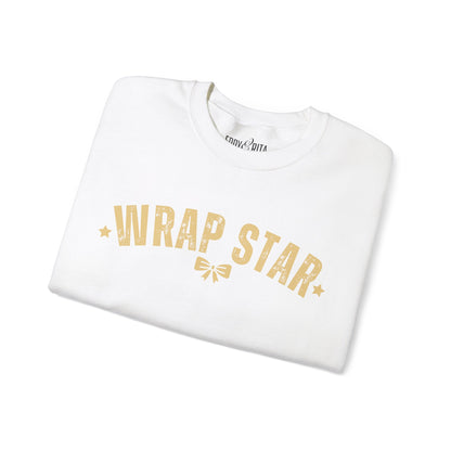 Women's Heavy Sweatshirt – "Wrap Star" Fun Holiday Gift Wrapping Graphic Sweatshirt