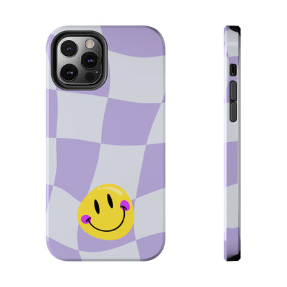 Light Purple Checked Smiley Face Cell Phone Case - Cheerful and Stylish Protective Cover