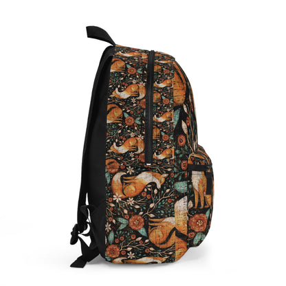 Christmas Backpack – Fox Against Botanical Floral Background Design | Elegant and Festive Holiday Bag for All Your Essentials