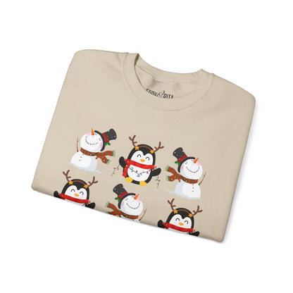 Women’s Heavy Sweatshirt – Snowmen and Penguins Pattern | Cozy and Festive Winter Pullover