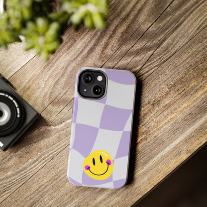 Light Purple Checked Smiley Face Cell Phone Case - Cheerful and Stylish Protective Cover