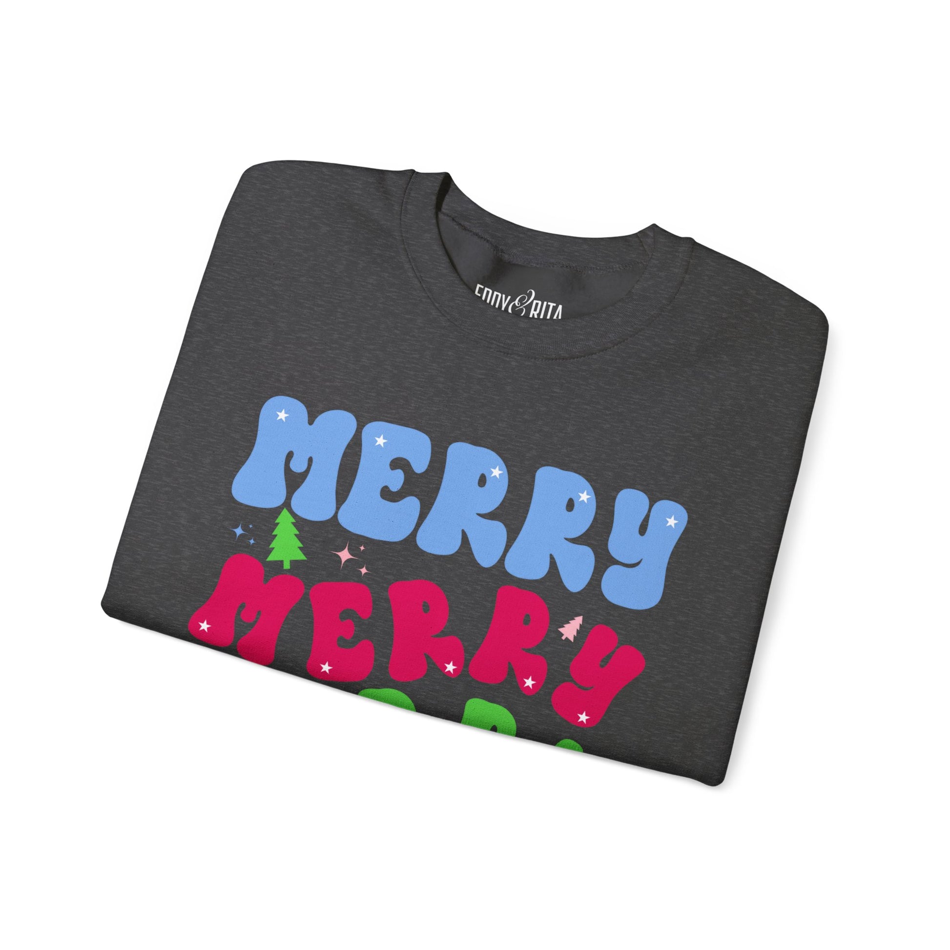 Women's Heavy Sweatshirt – "Merry Merry Merry Christmas" Festive Holiday Graphic Sweatshirt