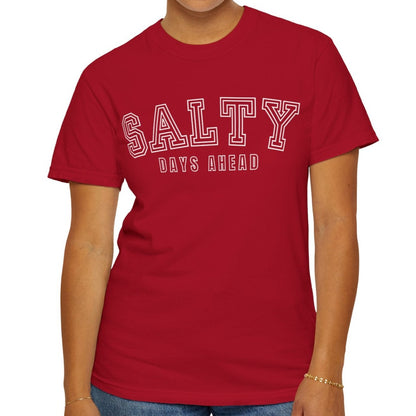 Eddy and Rita Women's Comfort Colors T-Shirt - "Salty Days Ahead" Beach Graphic Tee