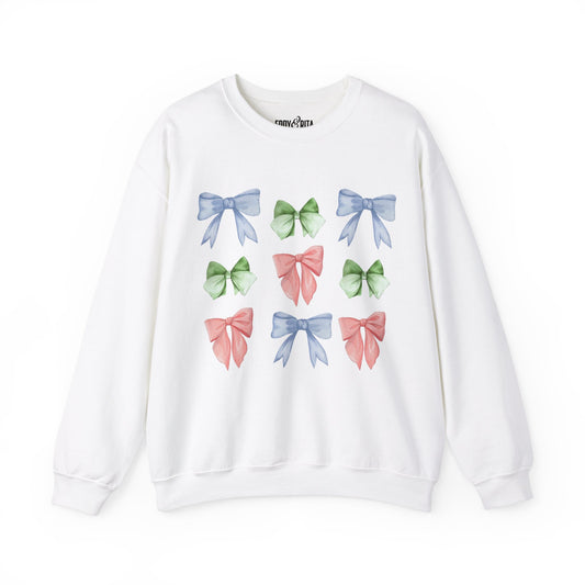 Eddy and Rita Women's Heavy Crewneck Sweatshirt - Pastel Bows Graphic Pullover