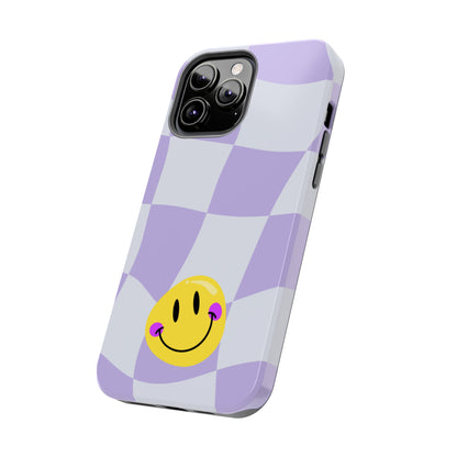 Light Purple Checked Smiley Face Cell Phone Case - Cheerful and Stylish Protective Cover