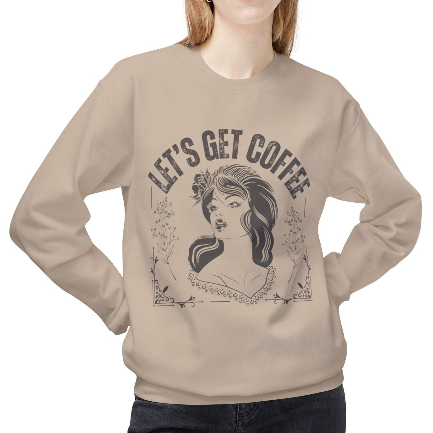 Women's Midweight Sweatshirt - "Let's Get Coffee" Vintage Graphic Pullover