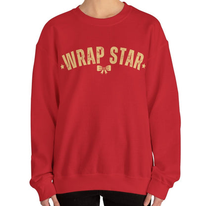 Women's Heavy Sweatshirt – "Wrap Star" Fun Holiday Gift Wrapping Graphic Sweatshirt