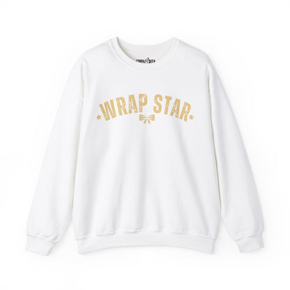 Women's Heavy Sweatshirt – "Wrap Star" Fun Holiday Gift Wrapping Graphic Sweatshirt