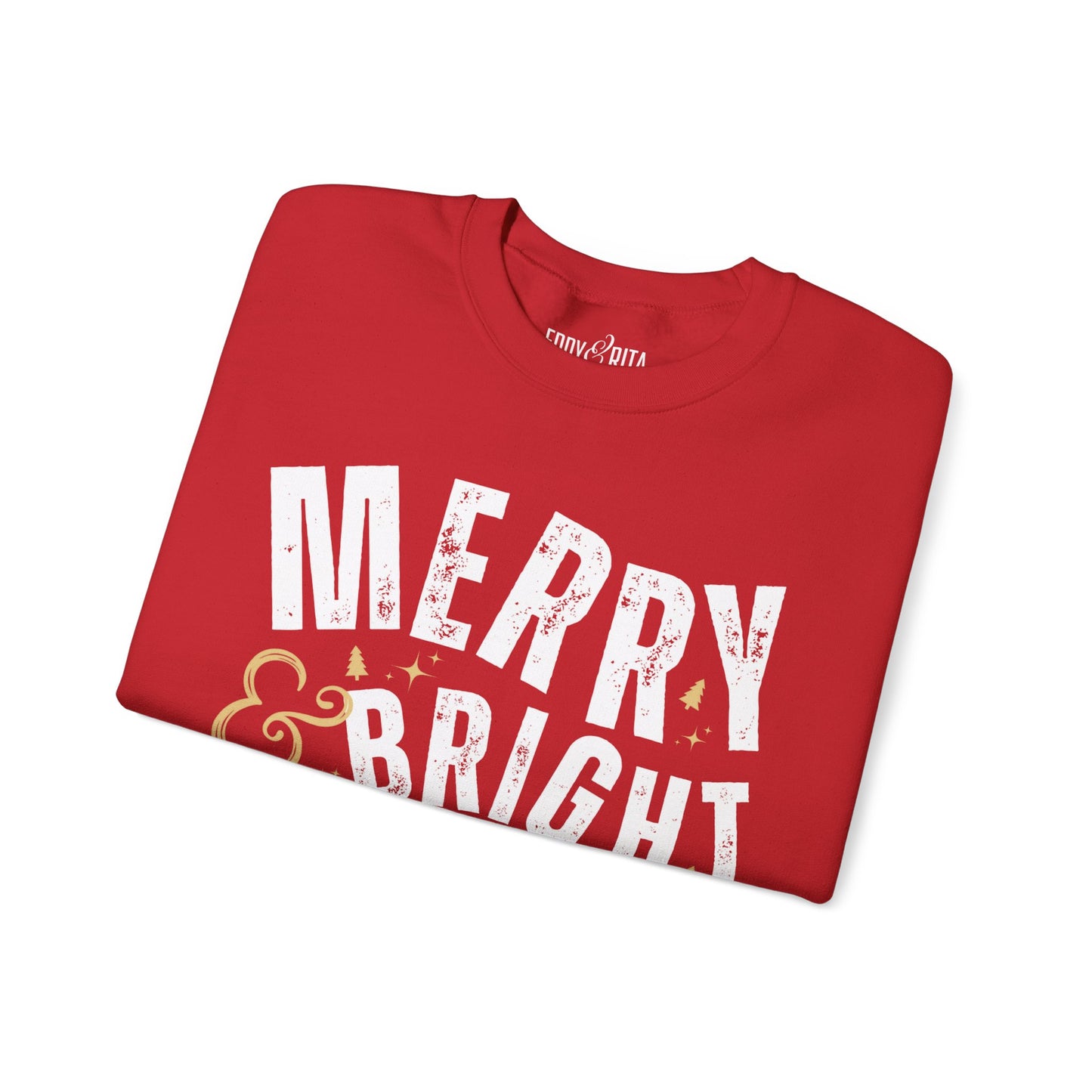 Women's Heavy Sweatshirt – "Merry and Bright" Festive Christmas Graphic Sweatshirt