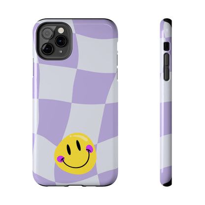 Light Purple Checked Smiley Face Cell Phone Case - Cheerful and Stylish Protective Cover