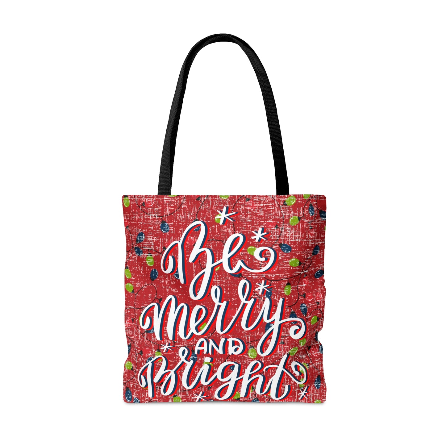 Be Merry and Bright on Red & Black Large Tote Bag