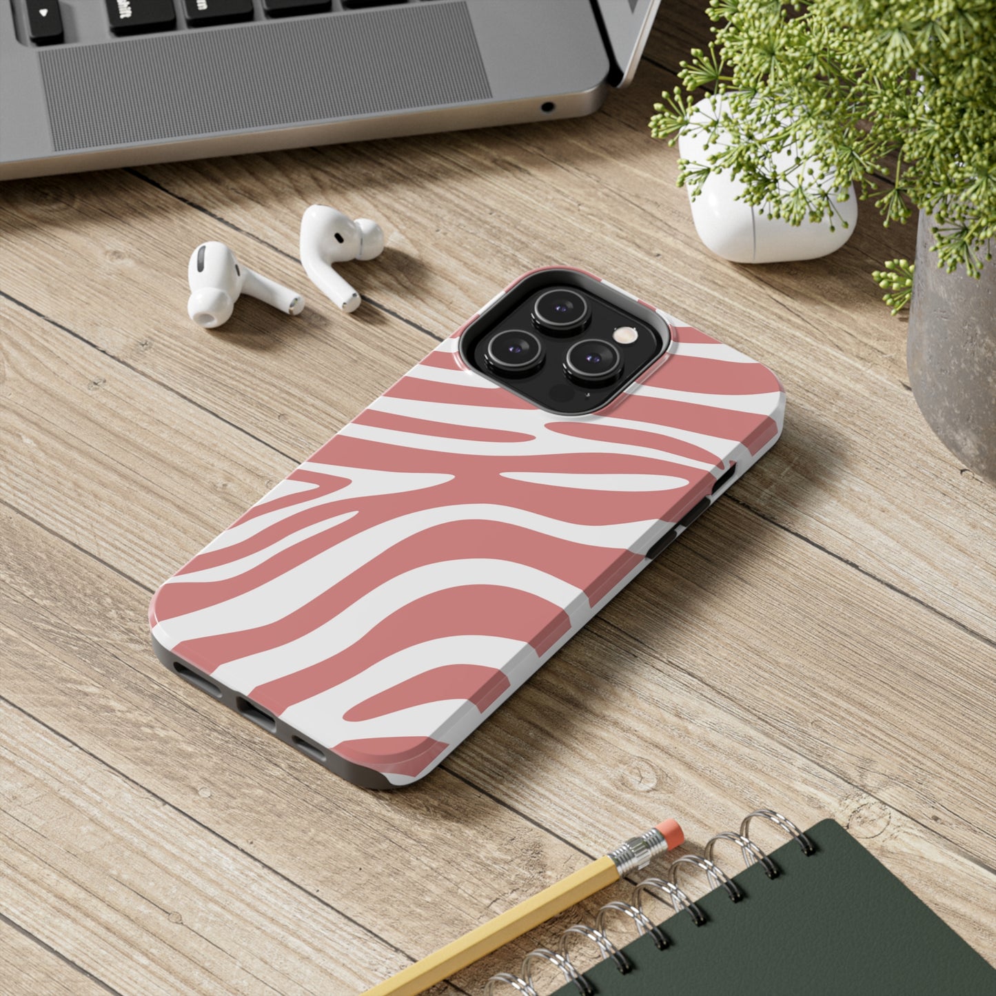 Pink and White Zebra Stripes iPhone Case - Stylish and Protective Cover for Your Device