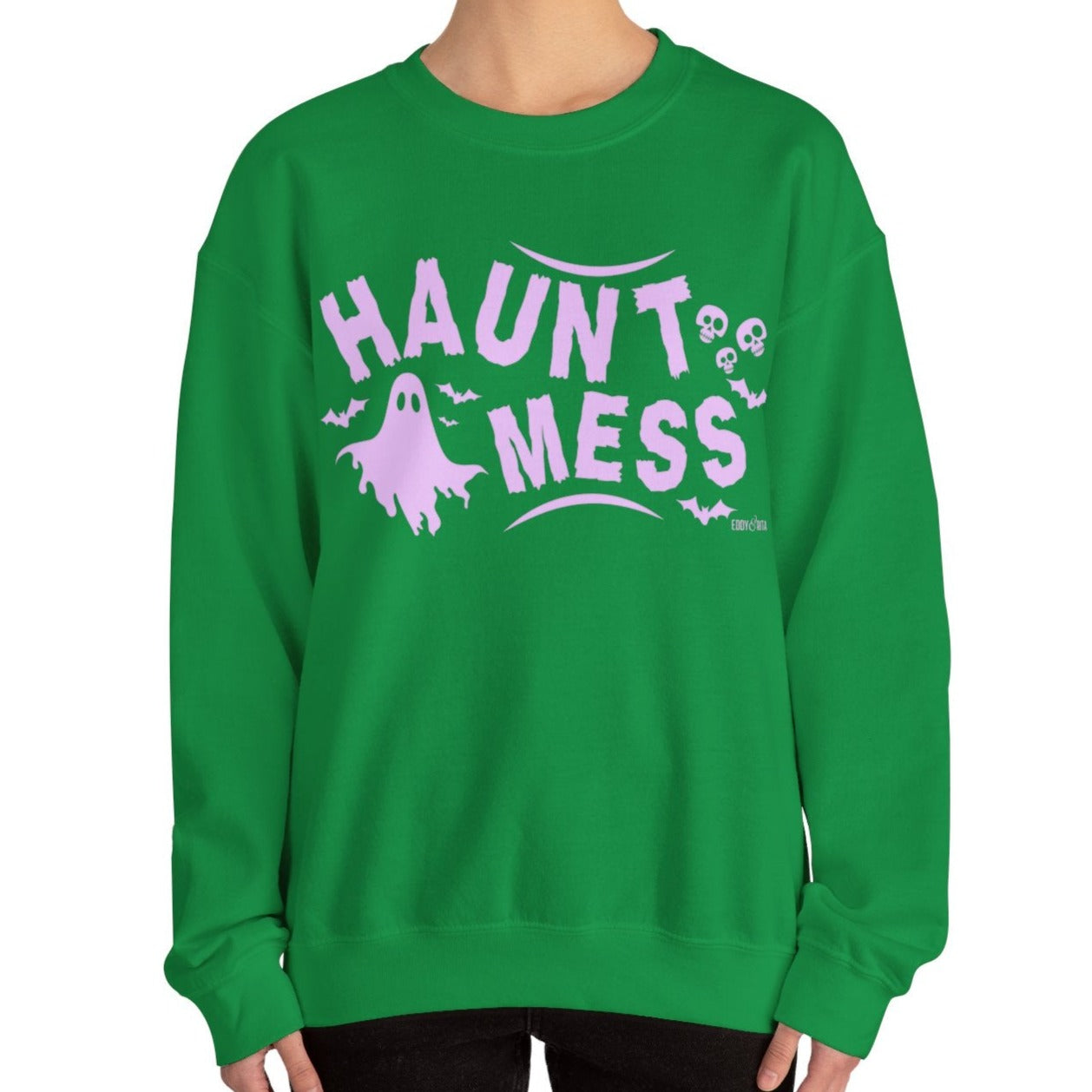 Eddy and Rita Women's Heavy Crewneck Sweatshirt - "Haunt Mess" Halloween Graphic Pullover