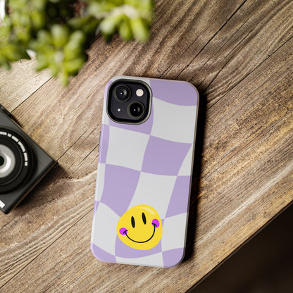 Light Purple Checked Smiley Face Cell Phone Case - Cheerful and Stylish Protective Cover