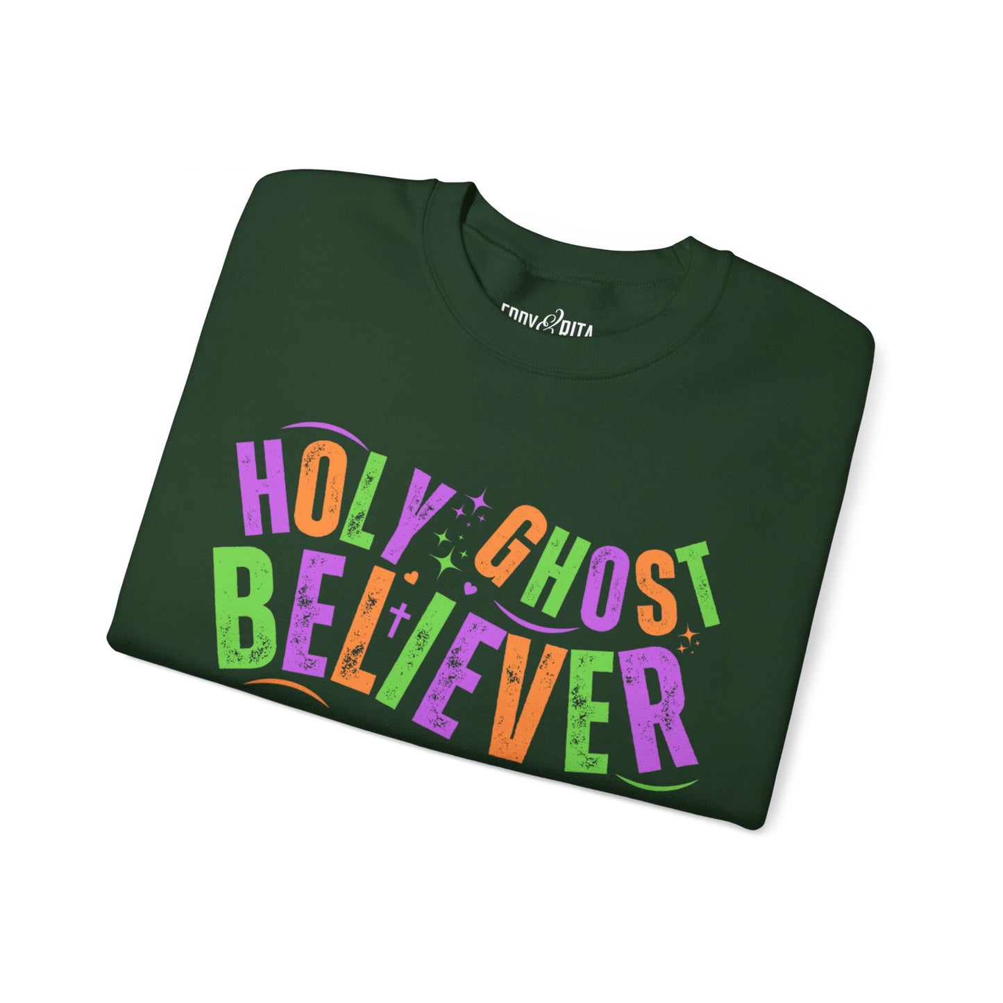 Women's Heavy Sweatshirt - "Holy Ghost Believer" Halloween Colors Graphic Pullover