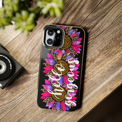 Hello Gorgeous Pink Purple Leopard Sunflowers iPhone Case - Stylish Floral Protective Cover