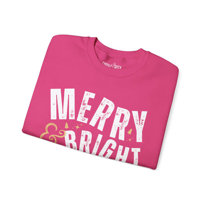 Women's Heavy Sweatshirt – "Merry and Bright" Festive Christmas Graphic Sweatshirt