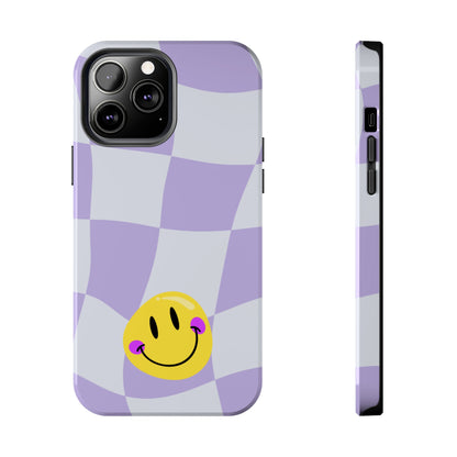 Light Purple Checked Smiley Face Cell Phone Case - Cheerful and Stylish Protective Cover