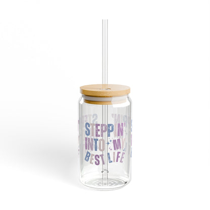 Stepping Into My Best Life Sipper Glass with Lid, 16oz