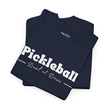 Eddy and Rita Women's Heavy Cotton T-Shirt - "Pickleball Duel at Dawn" Graphic Tee for Pickleball Enthusiasts