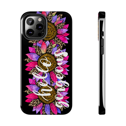 Hello Gorgeous Pink Purple Leopard Sunflowers iPhone Case - Stylish Floral Protective Cover