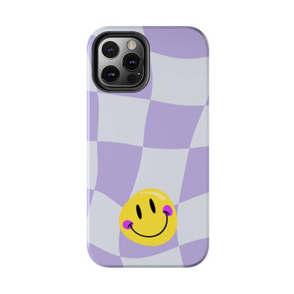 Light Purple Checked Smiley Face Cell Phone Case - Cheerful and Stylish Protective Cover