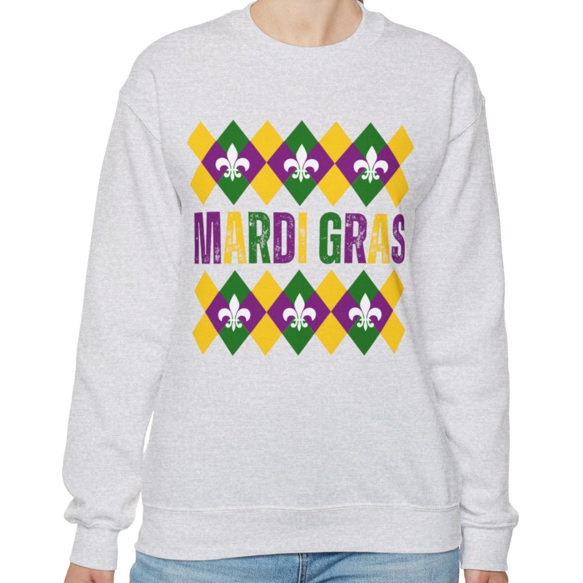 Mardi Gras Fleur-de-Lis Women's Sweatshirt: Festive Comfort with Stylish Elegance - Eddy and Rita