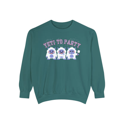 Comfort Colors Garment-Dyed Sweatshirt - 'Yeti to Party' Trio of Cute Yetis Pullover - Eddy and Rita