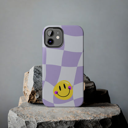 Light Purple Checked Smiley Face Cell Phone Case - Cheerful and Stylish Protective Cover