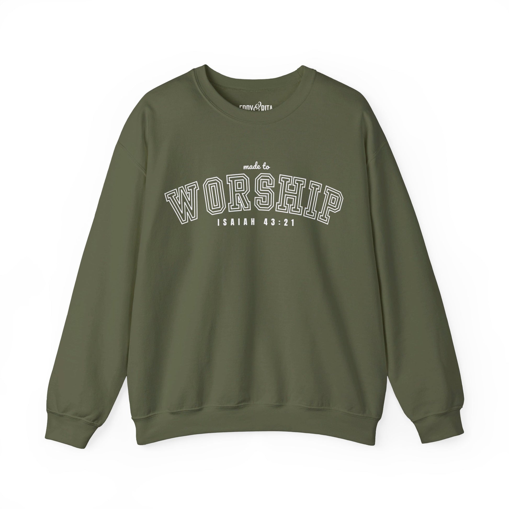 Women's Heavy Blend Sweatshirt – "Made to Worship Isaiah 43:21" Faith-Inspired Graphic Sweatshirt