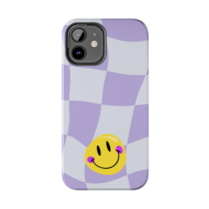 Light Purple Checked Smiley Face Cell Phone Case - Cheerful and Stylish Protective Cover