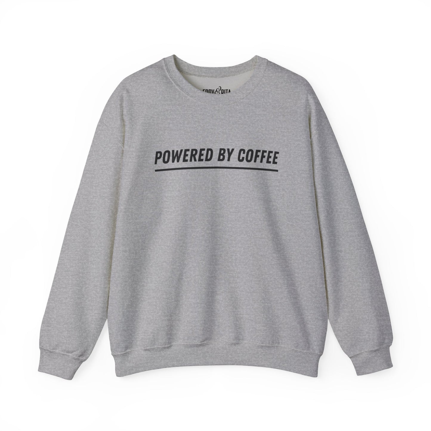 Men's Heavy Sweatshirt – "Powered by Coffee" Funny Graphic Sweatshirt for Coffee Lovers