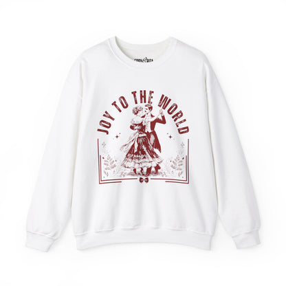 Women’s Heavy Sweatshirt – “Joy to the World” with Dancing Vintage Couple | Cozy and Charming Holiday Apparel